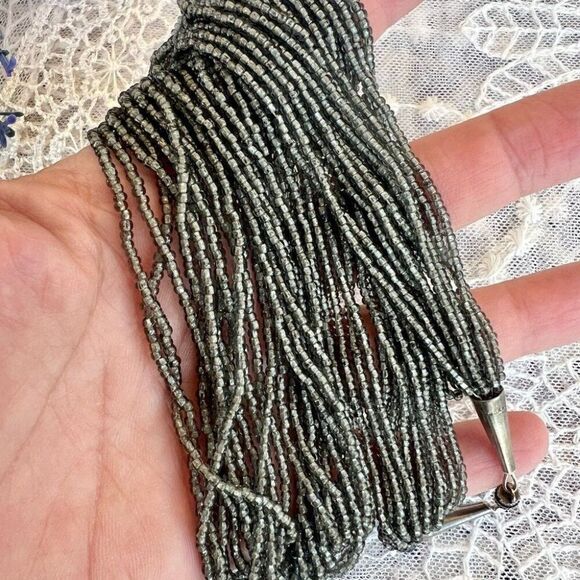 Vintage Grey Glass Seed Bead Multi-strand Necklace - Picture 4 of 7